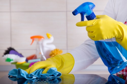 Office deep cleaning with sanitized workspaces and polished surfaces