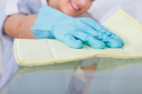 Sanitized office desks and common areas during cleaning