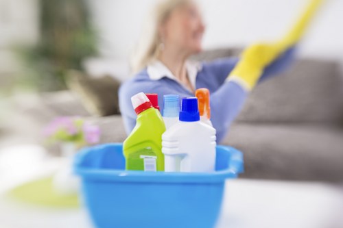 Cleaner vacuuming carpets during a one off cleaning visit