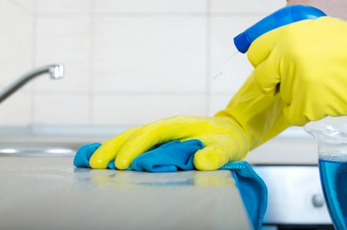 Woman wiping oven door glass clean