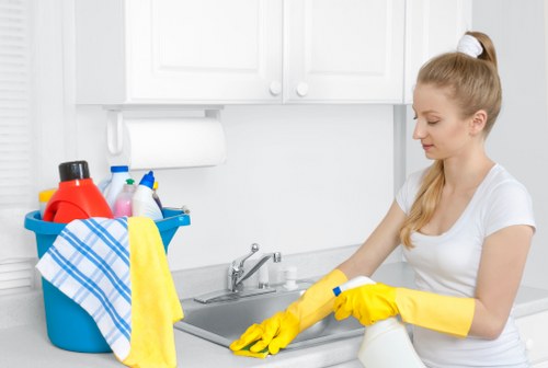 Detailed post-construction cleaning in a modern home interior